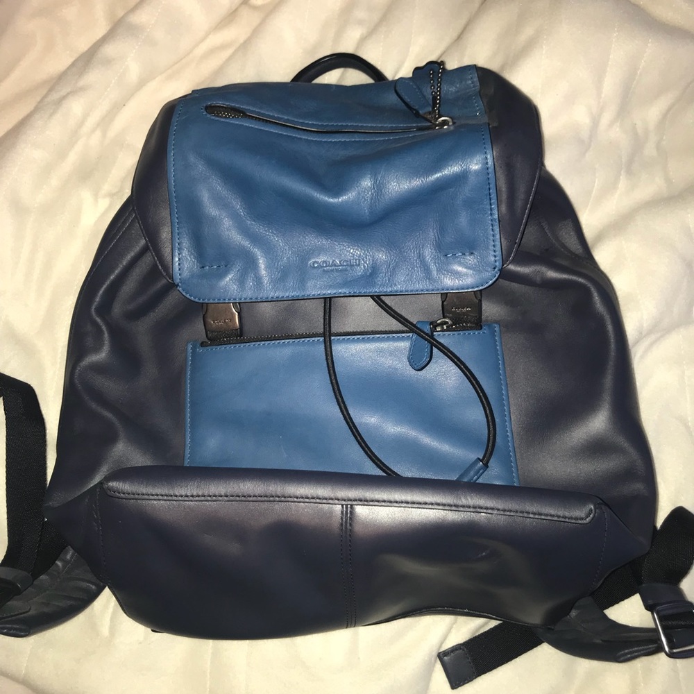 Navy/blue Leather Coach backpack